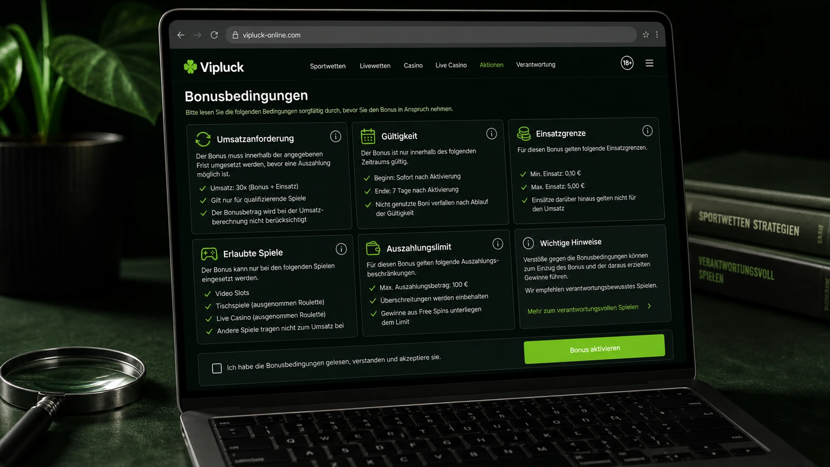 Wichtige Bedingungen beim Vipluck Casino Bonus